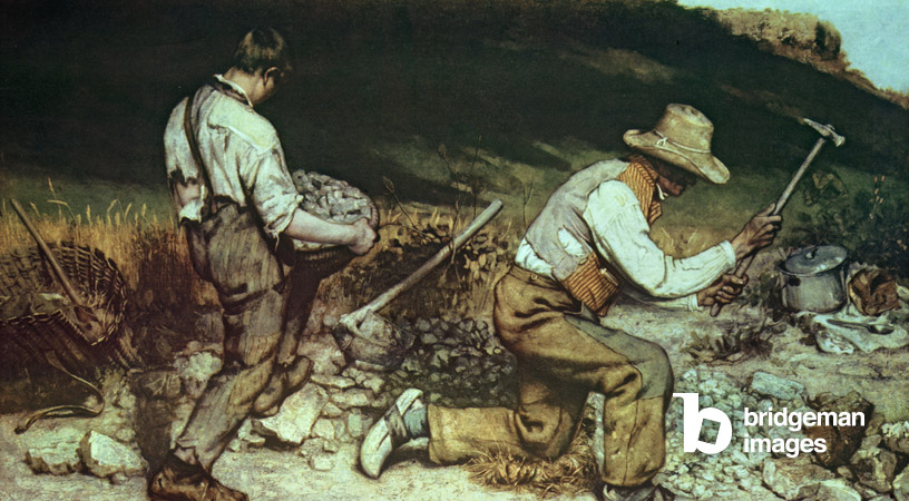 Die Steinbrecher, Gemälde von Gustave Courbet das 2 Männer beim Zerschlagen von Steinen zeigt