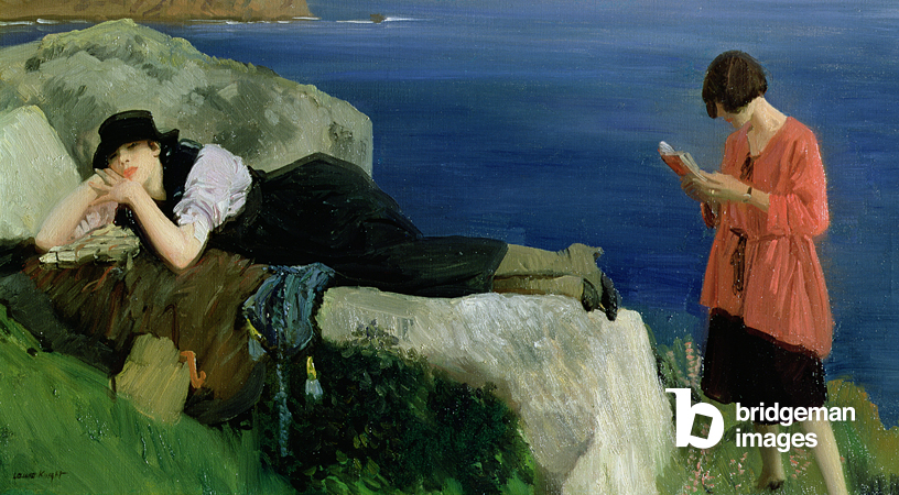 Painting showing two women in summer in Cornwall by Dame Laura Knight