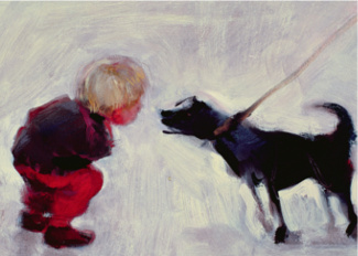 Lucas Talking to a Dog, 2006 (oil on board), Nicola Bealing 