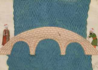 Ms. cicogna 1971, miniature from 'Memorie Turchesche' depicting Galata Bridge, Venetian School (C17th) / Museo Correr, Italy