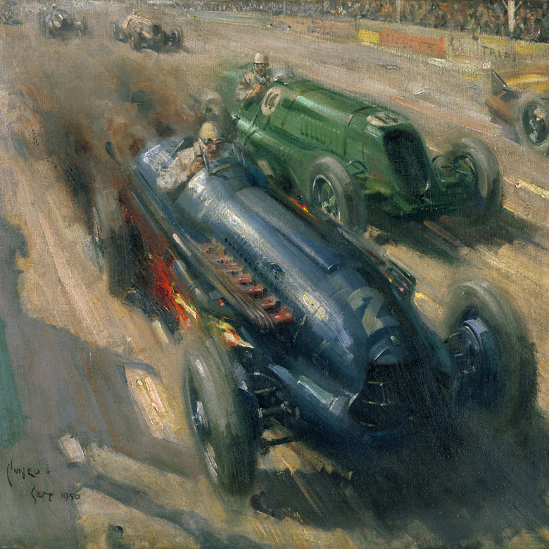 Racing Cars, 1950 by Terence Cuneo 1907-96) Private Collection/ Photo © Bonhams, London